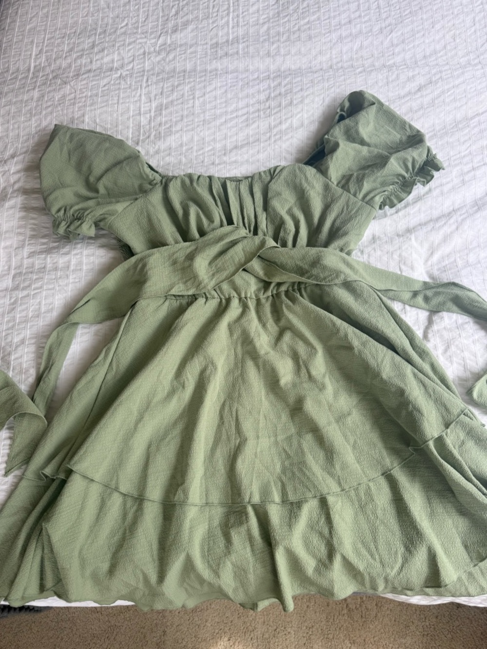 Fashion Nova Sage Green Puff Sleeve Wrap Mini Dress